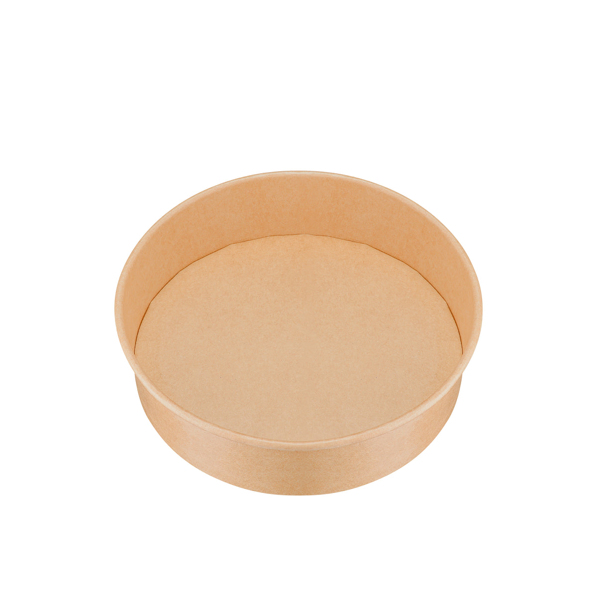 Kraft round paper bowl 900ml top view – elevated angle clearly revealing the deep open interior and circular base, natural brown kraft paper food-safe bowl