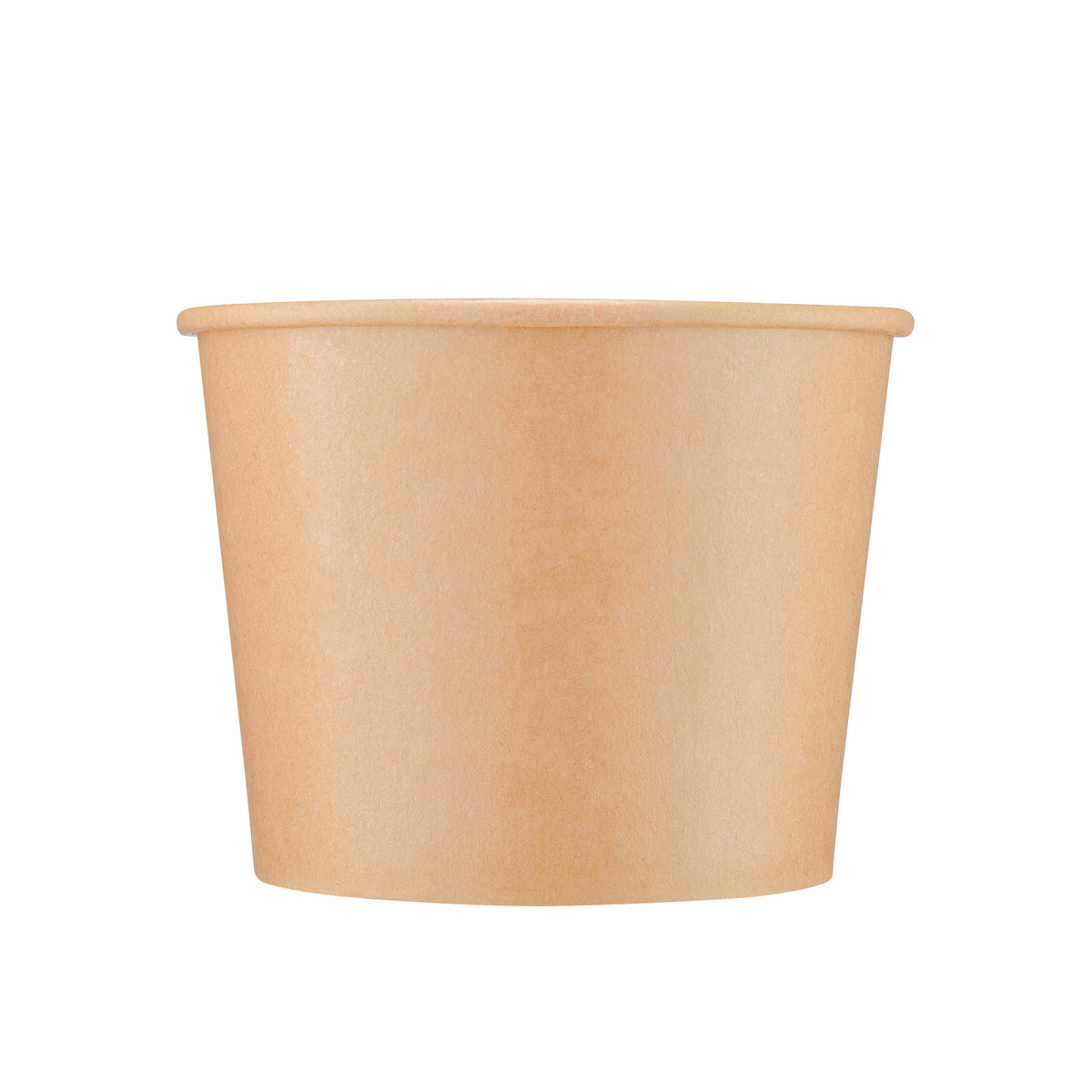 Kraft paper soup bowl 36oz viewed straight from the front, showing the tapered round body, rolled rim and kraft paper finish on a white background.