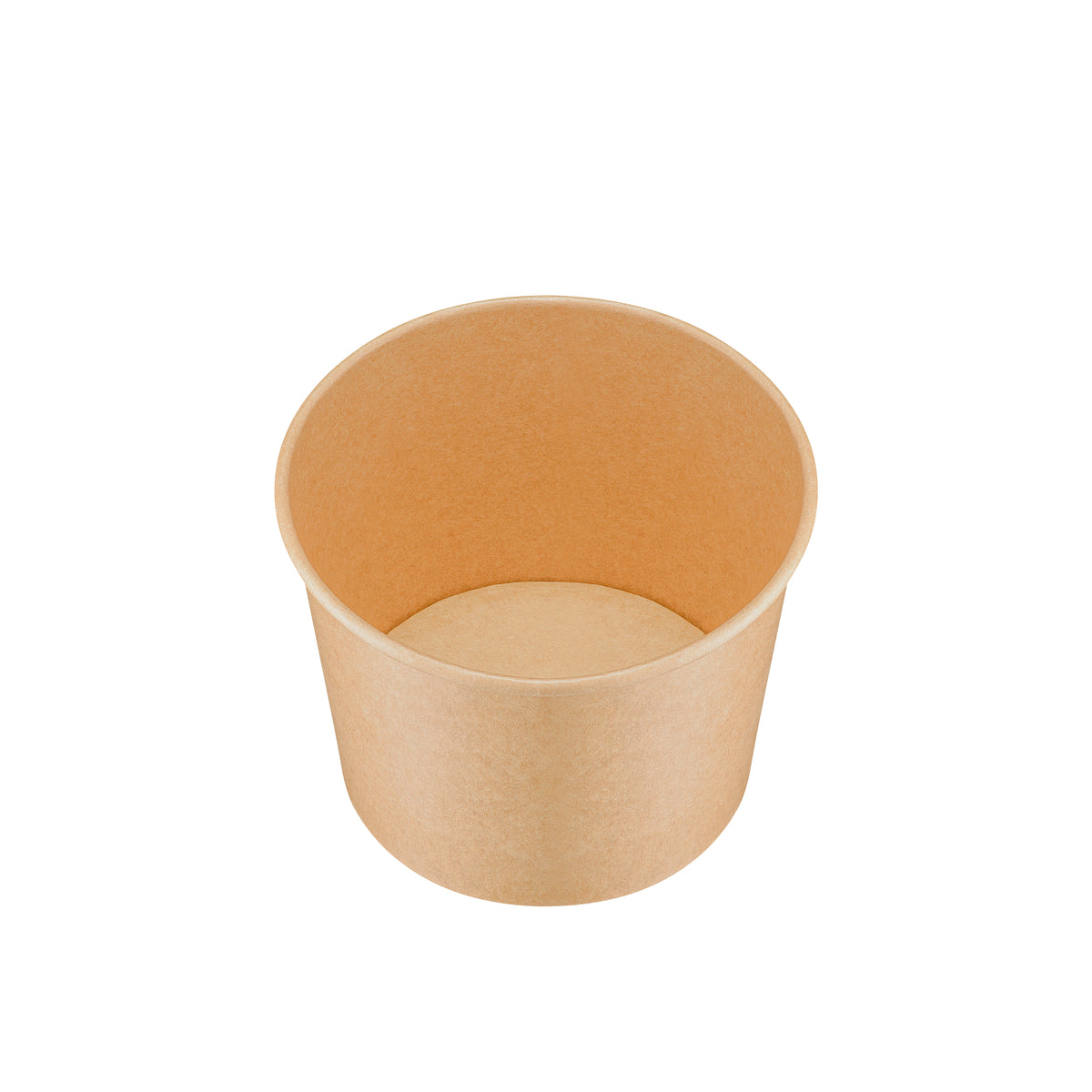 Kraft paper soup bowl 36oz viewed from a high angle, looking down into the spacious interior and clean base.