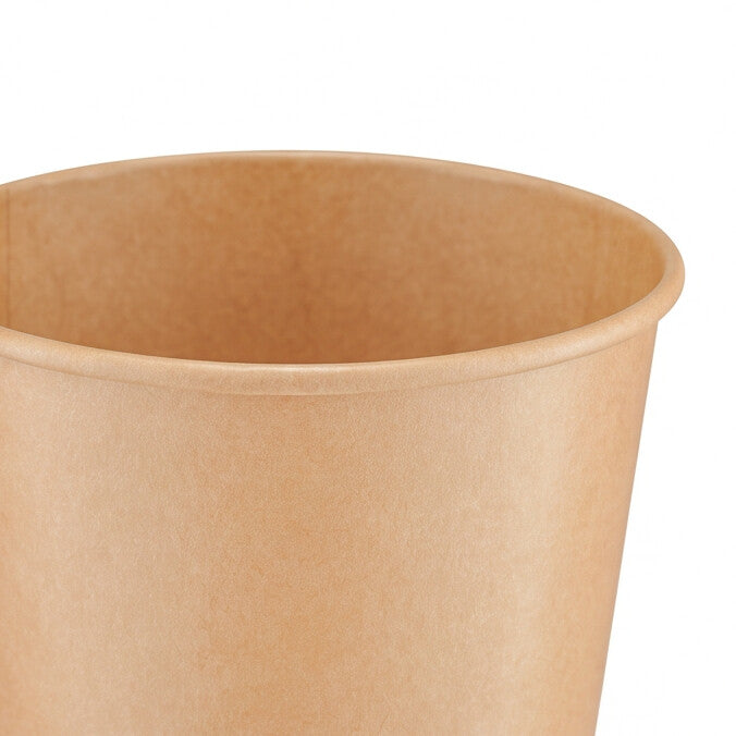 Close-up of the rolled rim and interior of a kraft paper soup bowl 36oz, highlighting the smooth food-grade lining.
