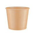 Kraft paper soup bowl 42oz viewed from a slight front angle, revealing the rolled rim and a glimpse of the smooth interior.
