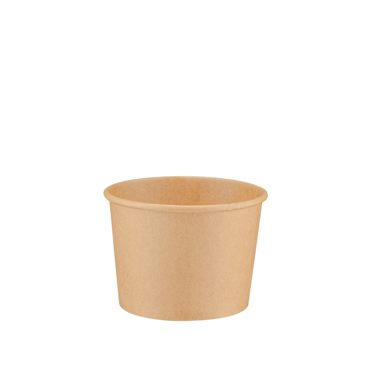 Kraft paper soup container 8oz seen from above, showing the deep round interior and rolled rim.