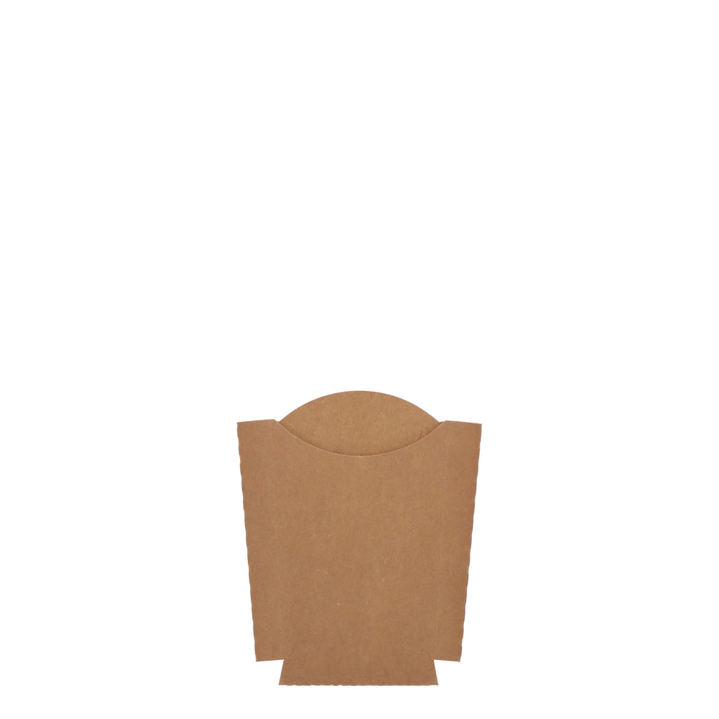 Large kraft chip scoop, straight front view showing flat unassembled scoop with rounded top opening and natural kraft brown construction on white background