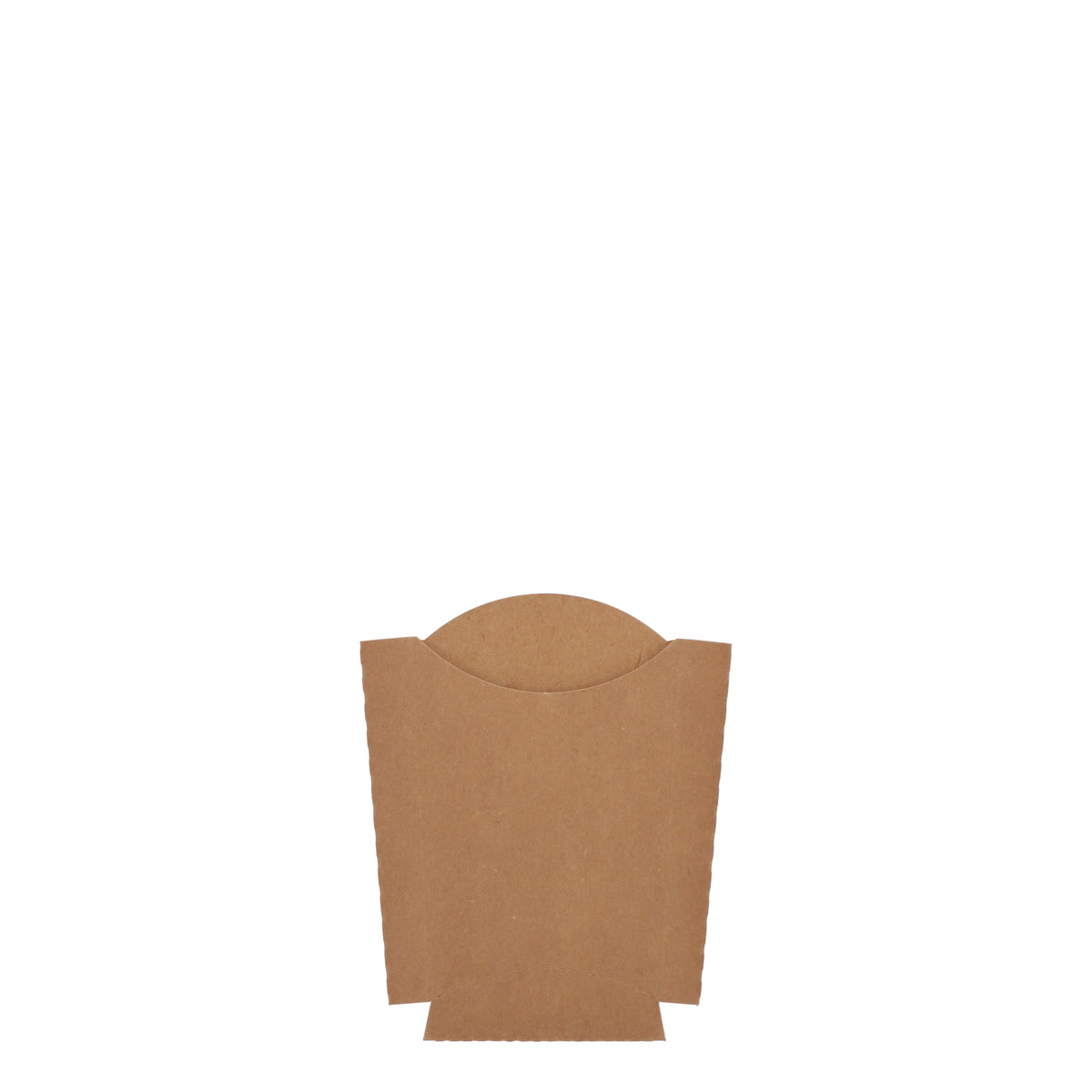 Large kraft chip scoop, straight front view showing flat unassembled scoop with rounded top opening and natural kraft brown construction on white background