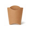 Large kraft chip scoop, straight front view showing assembled upright scoop with curved top opening and natural kraft brown construction on white background