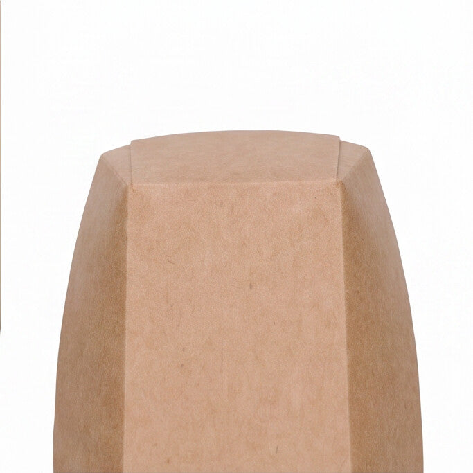 Large kraft paper boat tray, close-up end view showing folded wall construction and natural kraft brown board detail on white background
