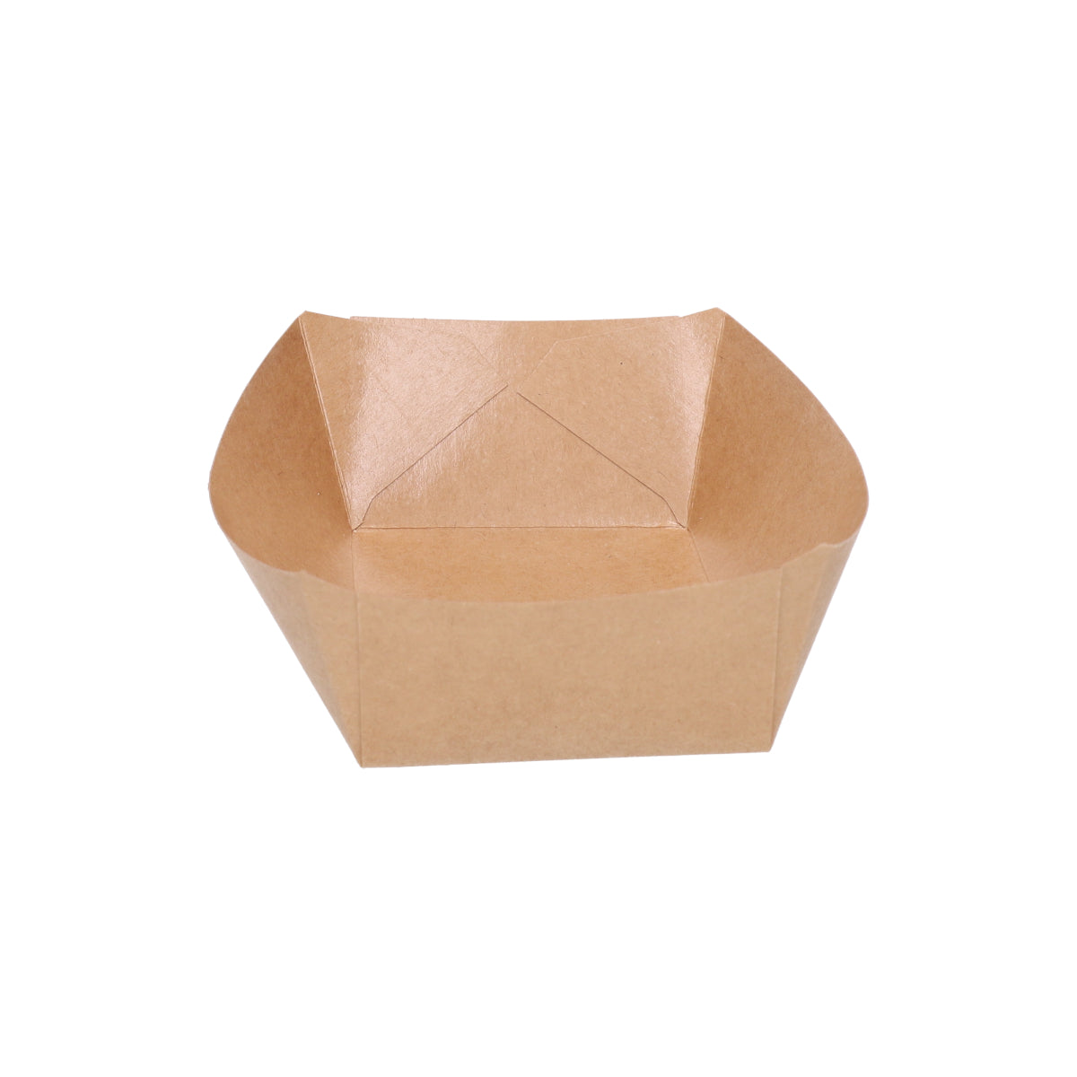 Large kraft paper boat tray, straight front view showing interior depth and flared side walls of natural kraft brown construction on white background