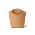 Medium kraft chip scoop, straight front view showing assembled upright scoop with curved opening and natural kraft brown finish on white background