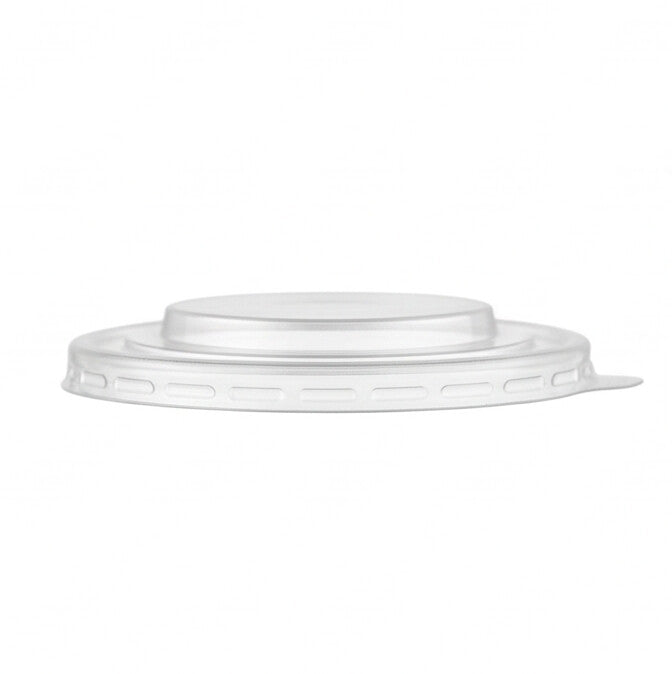 183mm PP lid viewed from the side, revealing its low dome profile, ribbed snap-fit rim and side pull tab