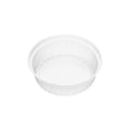 Clear ribbed PP soup bowl insert (140mm x 40mm) shown at a three-quarter angle, revealing the fluted interior, base and rolled rim.