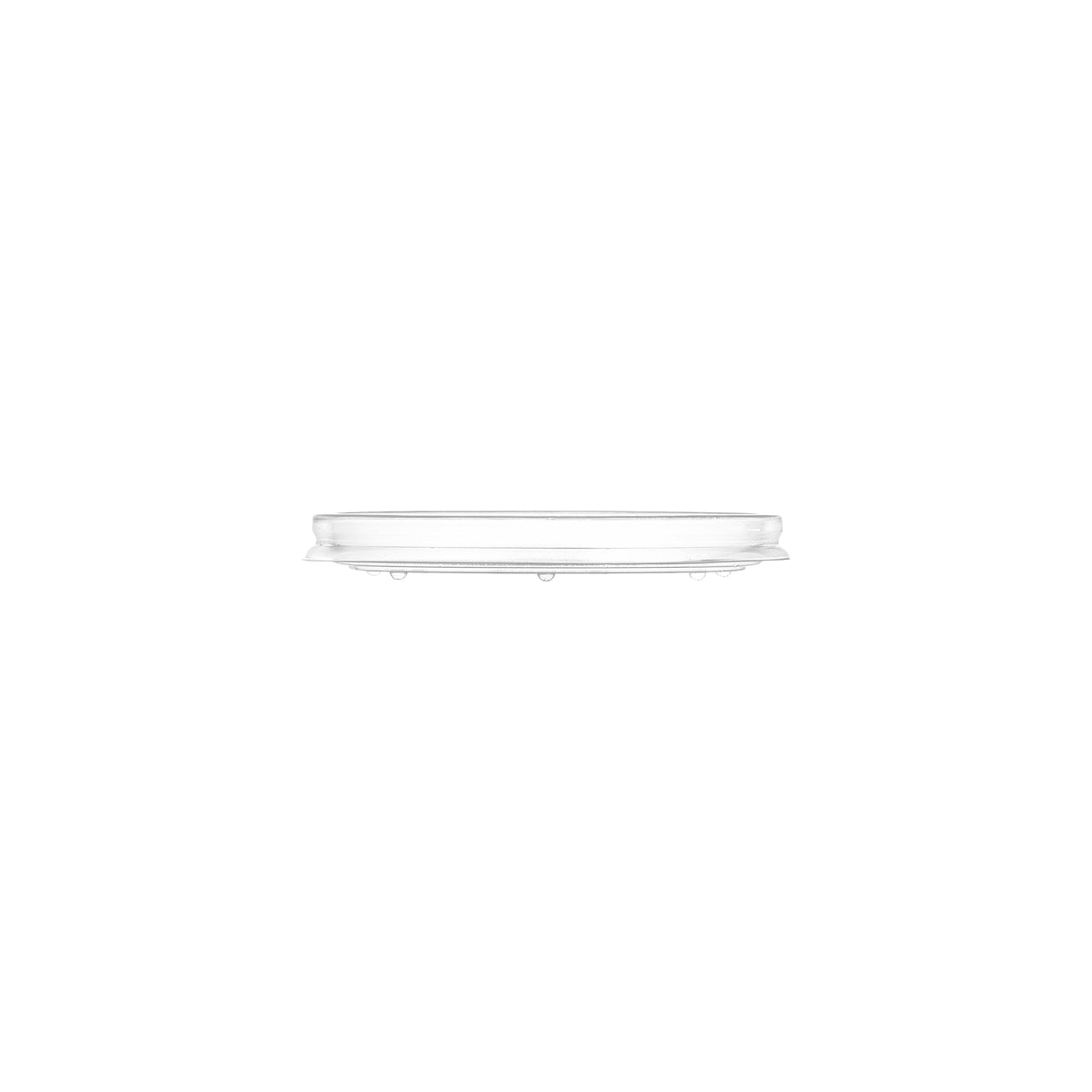 Clear PP vented lid 98mm for soup bowl container, side profile view showing slim transparent design on white background
