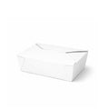 White paper takeaway food container No. 3, closed three-quarter angle view showing fold-over flap and clean white finish on white background