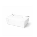 White paper takeaway food container No. 4, closed three-quarter angle view showing fold-over flap and clean white finish on white background