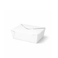 White paper takeaway food container No. 5, closed three-quarter angle view showing fold-over flap and clean white finish on white background