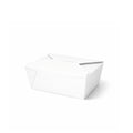 White paper takeaway food container No. 8, closed three-quarter angle view showing fold-over flap and clean white finish on white background