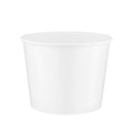 White paper soup bowl 36oz viewed from a slight front angle, revealing the rolled rim and a glimpse of the smooth interior.
