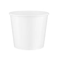White paper soup bowl 42oz viewed from a slight front angle, revealing the rolled rim and a glimpse of the smooth interior.