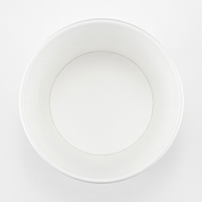 White paper soup bowl 54oz viewed from directly above, showing the round opening, rolled rim and clean inner base on a white background.
