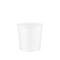 White paper soup container 12oz viewed from a slight front angle, revealing the rolled rim and a glimpse of the smooth interior.