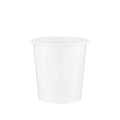 White paper soup container 16oz viewed from a slight front angle, revealing the rolled rim and a glimpse of the smooth interior.