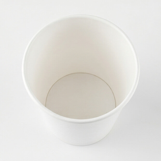 White paper soup container 16oz shown at a three-quarter angle, highlighting the interior, rolled rim and tapered sidewall.