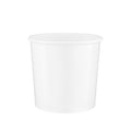 White paper soup container 26oz viewed from a slight front angle, revealing the rolled rim and a glimpse of the smooth interior.