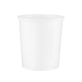 White paper soup container 32oz viewed from a slight front angle, revealing the rolled rim and a glimpse of the smooth interior.