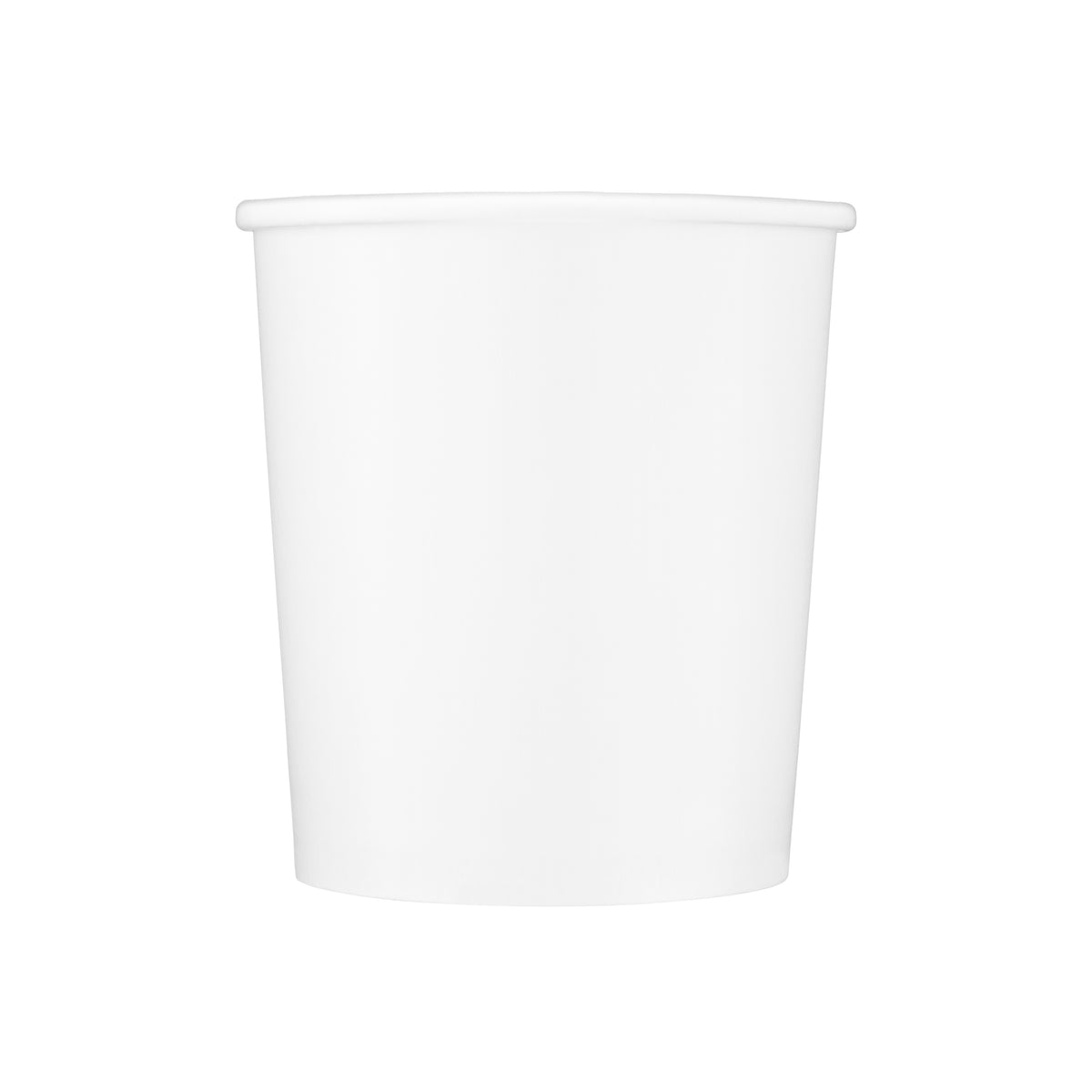 White paper soup container 32oz shown from the front, displaying the rolled rim, tapered body and clean white finish.