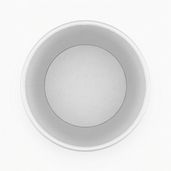 White paper soup container 32oz viewed from directly above, showing the round opening, rolled rim and clean inner base on a white background.